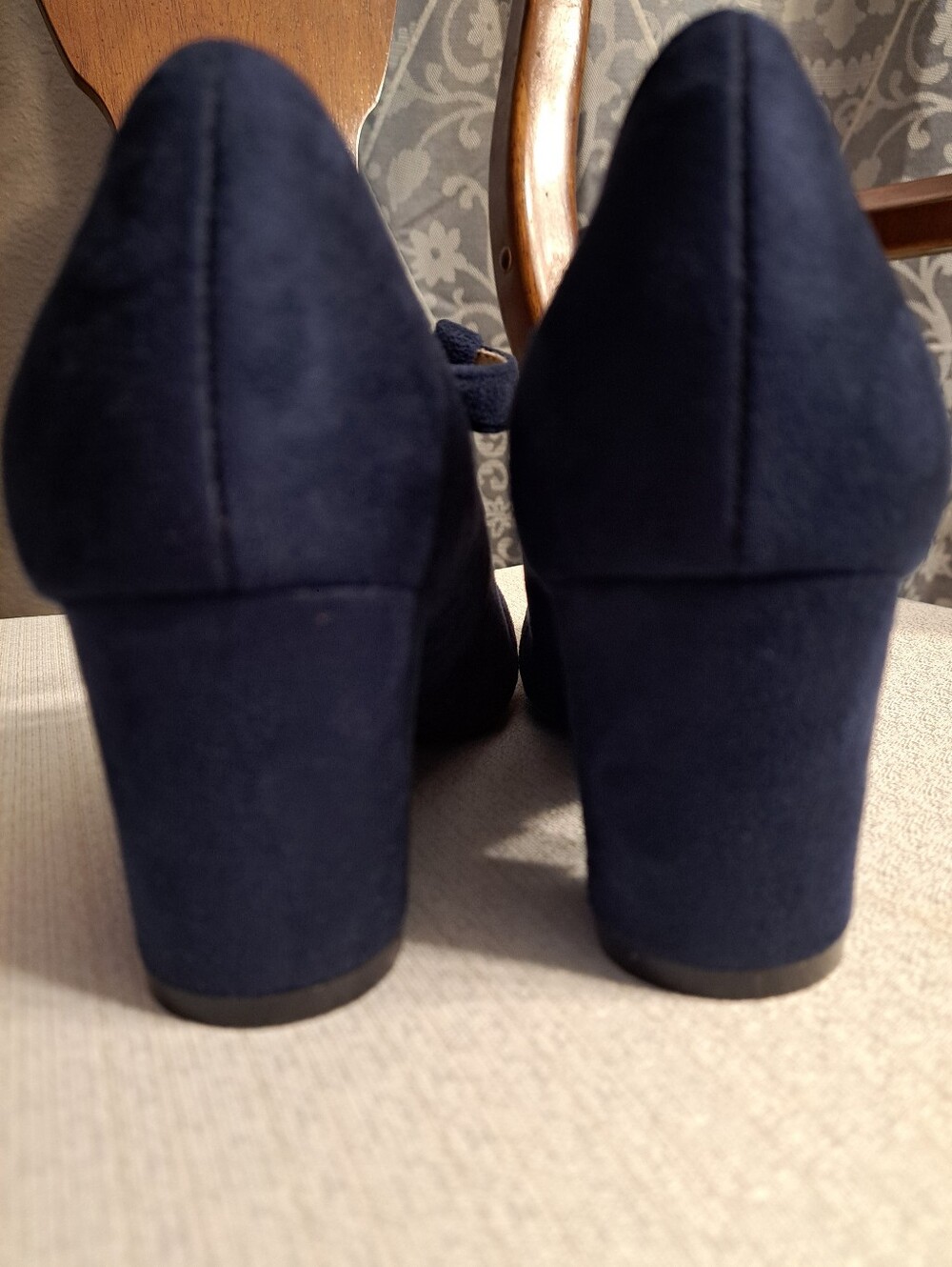 Navy Suede Block Heels - Picture 7 of 11